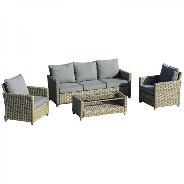 4-tlg. Polyrattan Set Gartengarnitur Sitzgruppe Loungeset mit Couchtisch Aluminium Braun+Grau - Palo24