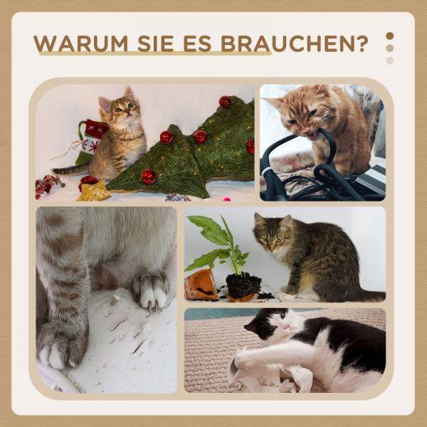 Kratzbaum inkl. Federspielzeug und Drehscheibe, 32 cm x 32 cm x 56 cm, Natur & Braun - Palo24