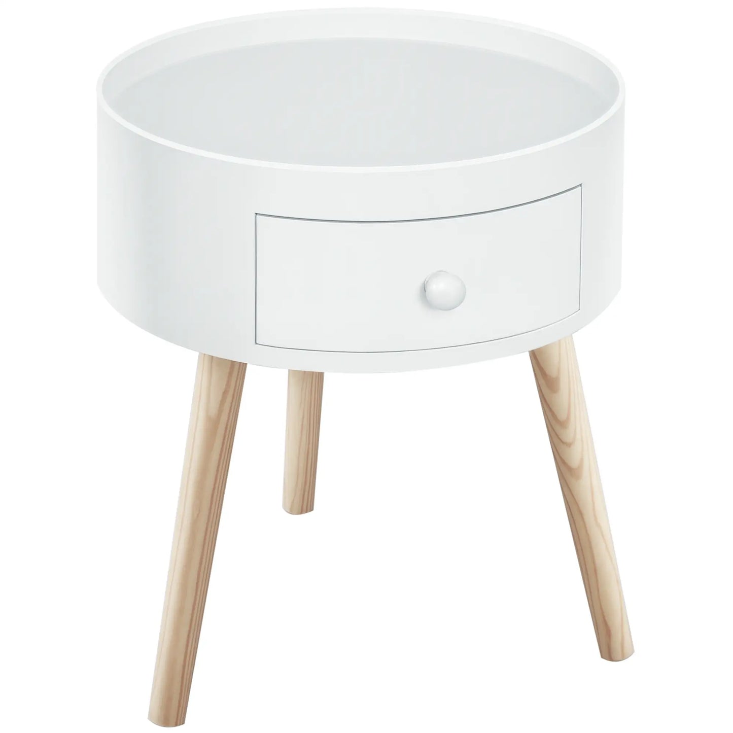 Couchtisch rund Beistelltisch mit Schublade Holz Weiss