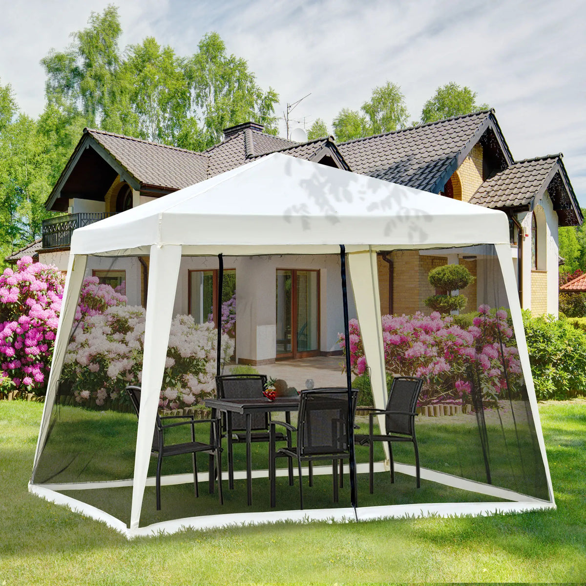 Padiglione da giardino Padiglione Marquee Tenda per feste Tenda resistente alle intemperie con zanzariera Beige 3 x 3 m