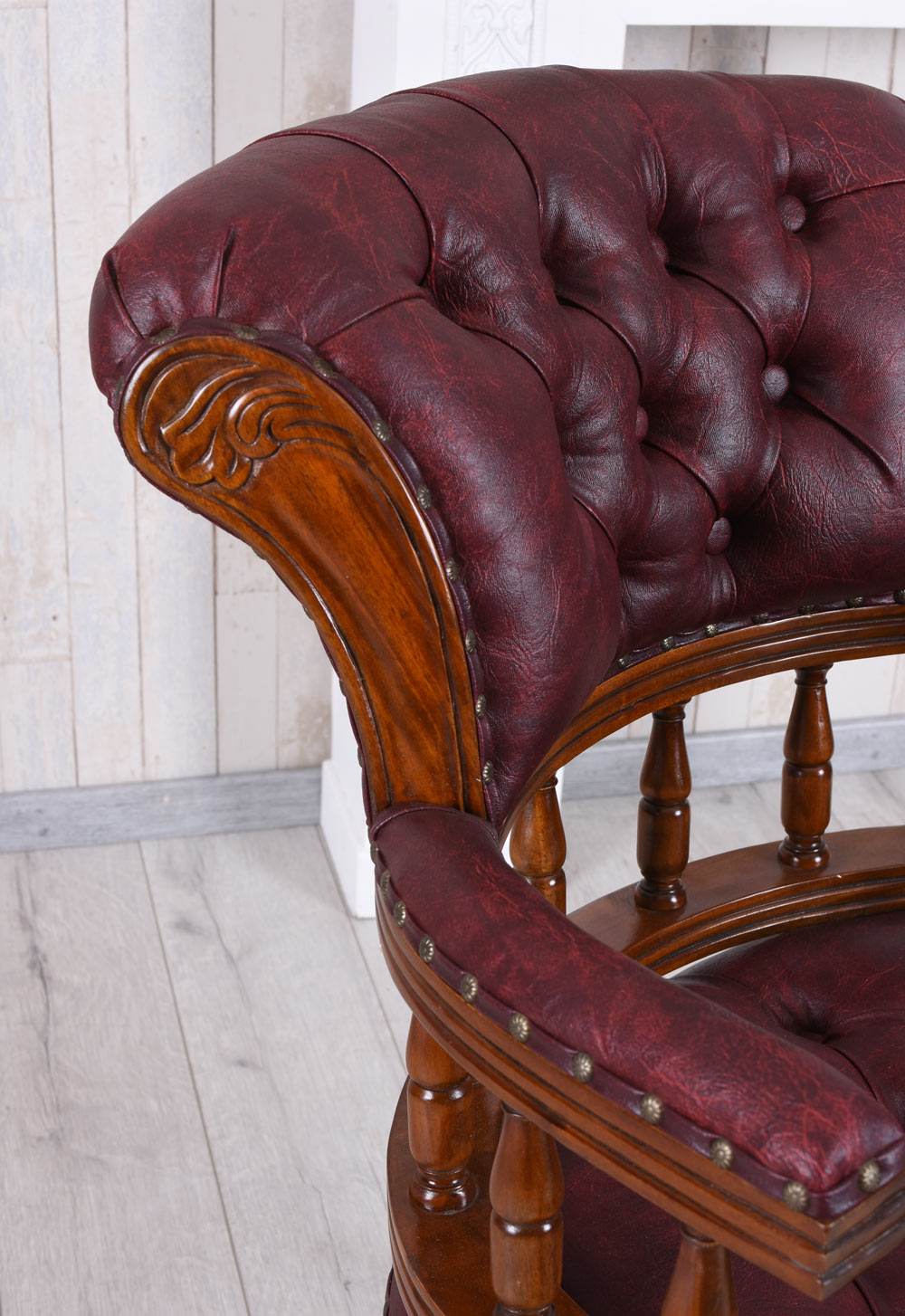 Englischer Chefsessel Bürostuhl Chesterfield Bürosessel Mahagoni Ledersessel - Palo24