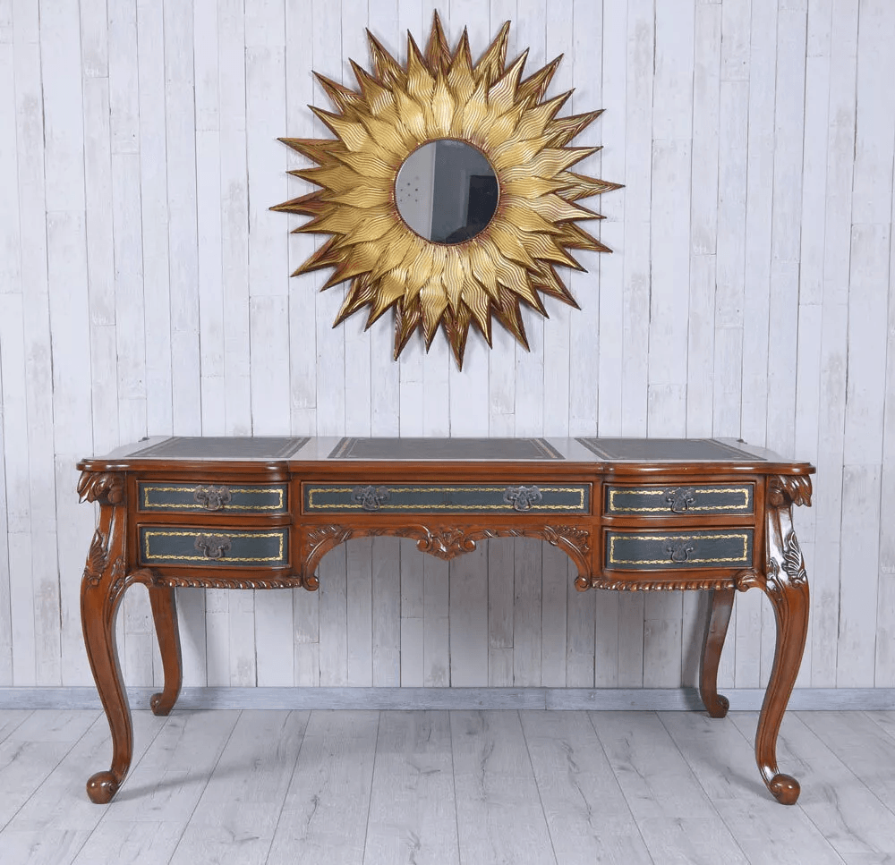 Barock Schreibtisch Antik Mahagoni Holz Chefschreibtisch Ledereinlage - Palo24
