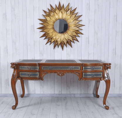 Barock Schreibtisch Antik Mahagoni Holz Chefschreibtisch Ledereinlage - Palo24