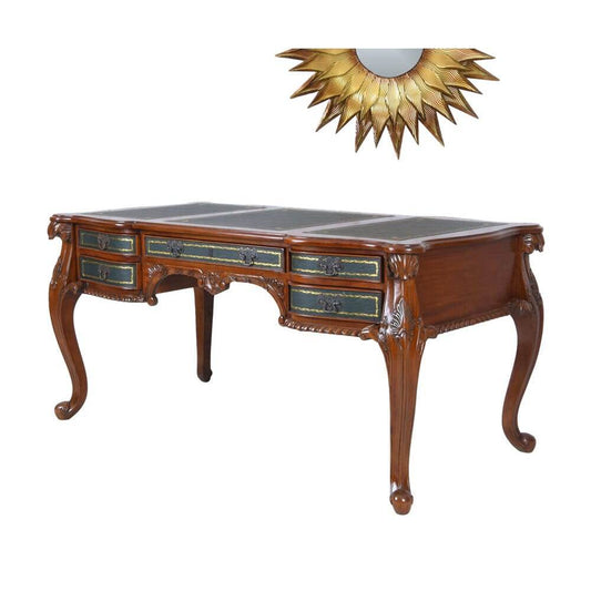 Barock Schreibtisch Antik Mahagoni Holz Chefschreibtisch Ledereinlage - Palo24