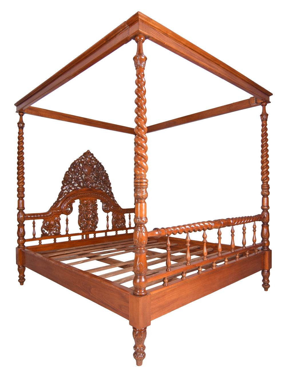 XXL Himmelbett Mahagoni Doppelbett Antik Ehebett Massivholz 180x200cm - Palo24