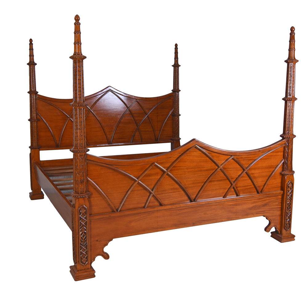 Doppelbett massives Mahagoni Antik Himmelbett 180x200cm - Palo24