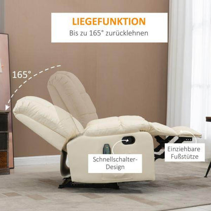 Massagesessel, Relaxsessel, 8 Vibrationspunkte, Liegefunktion, Kunstleder, cremeweiss - Palo24