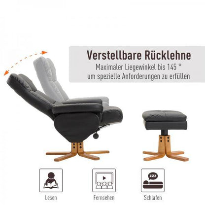 Relaxsessel mit Liegefunktion 360° drehbarer Sessel PU Holzgestell Schwarz - Palo24