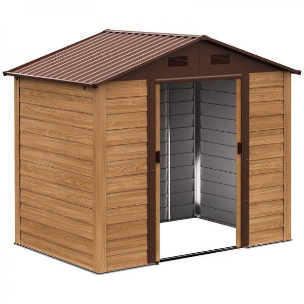 Geräteschuppen Geräteschrank Gerätehaus Gartenhaus Holzmaserungsimitat+Kaffee L152 x B235,7 x H208,7 cm - Palo24