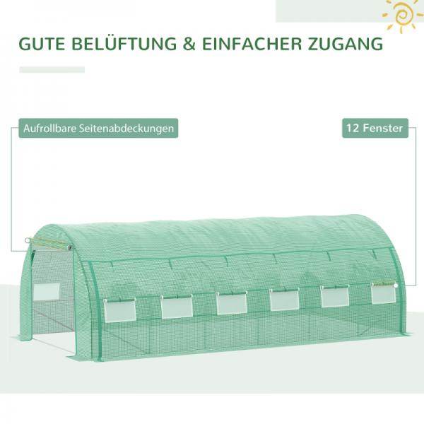 Foliengewächshaus Polytunnel 6 x 3 x 2 m begehbares Gewächshaus Folientunnel Treibhaus UV-Schutz Grün - Palo24