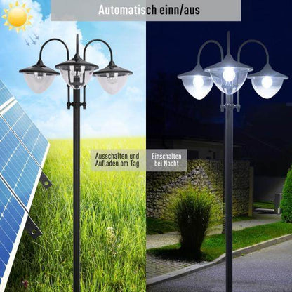 Solarleuchte Gartenlicht 3-köpfige Lampe mit Blumentopf-Basis Wasserdicht Edelstahl 60 x 55 x 189 cm - Palo24