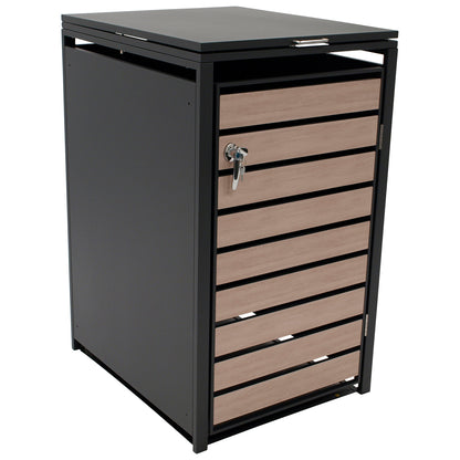 Boîte poubelle 66x80x116cm pour poubelles 120 et 240 litres, acier anthracite avec portes aspect bois