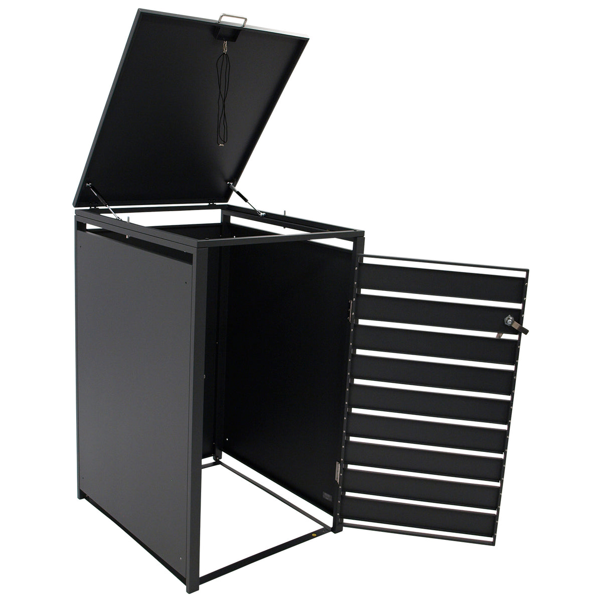 Boîte poubelle 66x80x116cm pour poubelles 120 et 240 litres, acier anthracite avec portes aspect bois