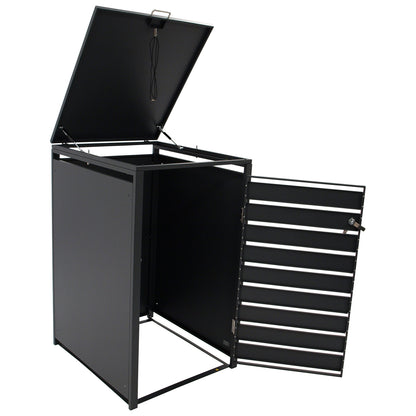 Boîte poubelle 66x80x116cm pour poubelles 120 et 240 litres, acier anthracite avec portes aspect bois