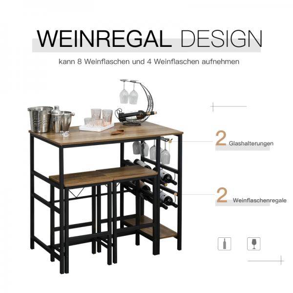 Bartisch-Set, Stehtisch mit 2 Barhockern, 3-teiliges Tischset Natur+Schwarz - Palo24