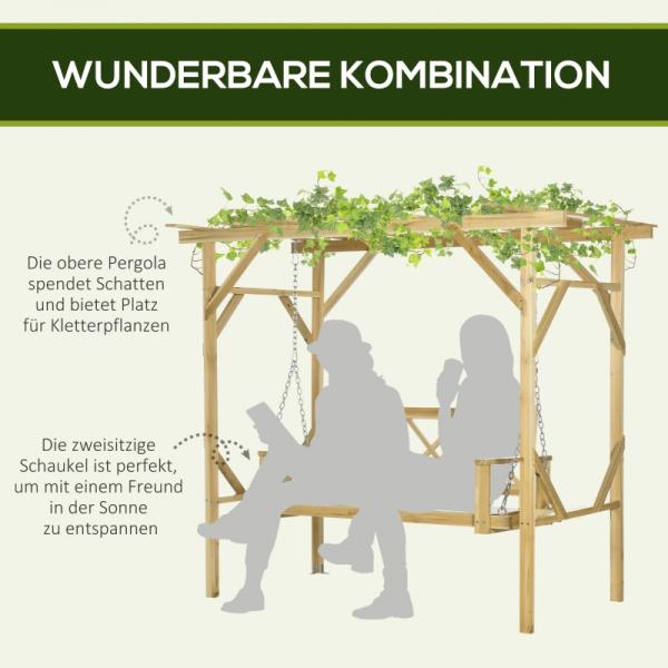 Schaukelbank mit Pergola, für 2 Personen, höhenverstellbar, Massivholzrahmen - Palo24