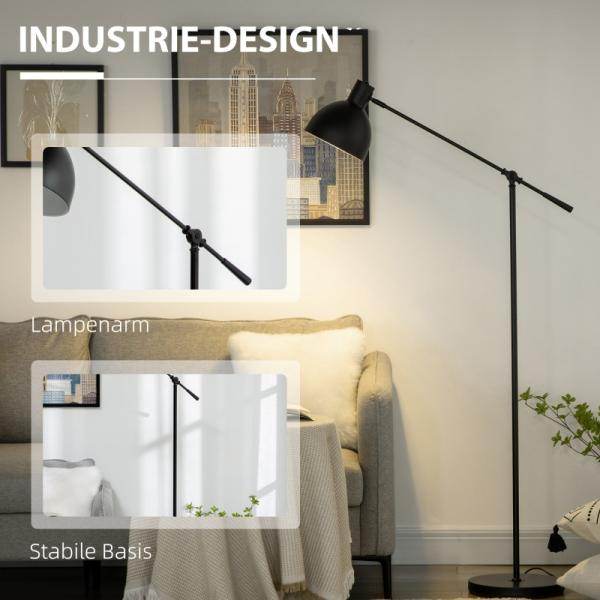 Stehleuchte im Industriedesign, höhenverstellbar, Bodenschalter Schwarz - Palo24