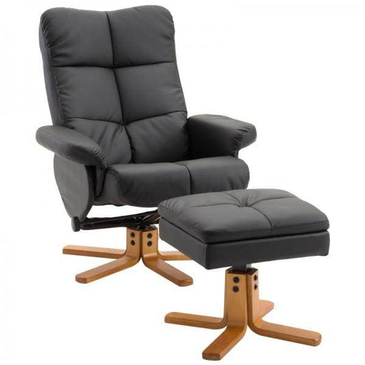 Relaxsessel mit Liegefunktion 360° drehbarer Sessel PU Holzgestell Schwarz - Palo24