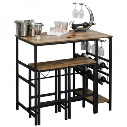 Bartisch-Set, Stehtisch mit 2 Barhockern, 3-teiliges Tischset Natur+Schwarz - Palo24