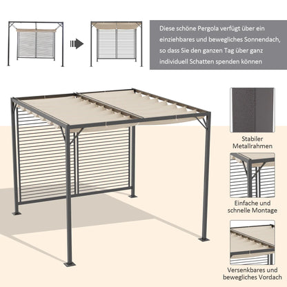 Pavillon Pergola Partyzelt Überdachung Einstellbares Stoffdach Polyester Beige
