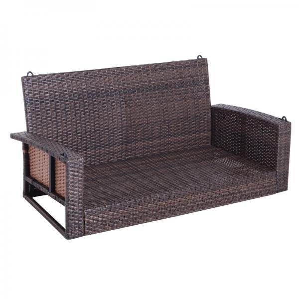 Hängebank 2-Sitzer Rattan Gartenschaukel mit Sitzkissen Hängeschaukel Schaukelbank Braun - Palo24