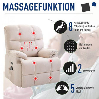 Massagesessel mit Wärmefunktion Aufstehhilfe Flanell Beige - Palo24