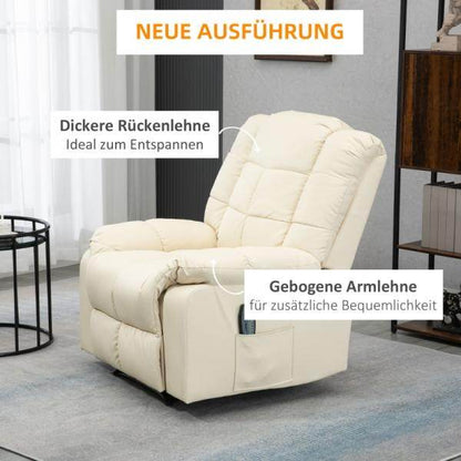 Massagesessel, Relaxsessel, 8 Vibrationspunkte, Liegefunktion, Kunstleder, cremeweiss - Palo24