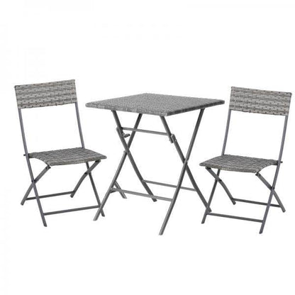 3-tlg. Gartensitzgruppe, 2 Klappstühle, 1 Klapptisch, Rattanoptik, Metallrahmen, grau - Palo24