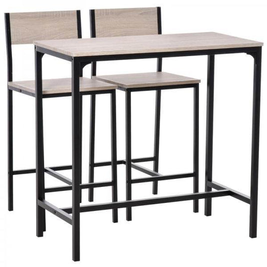Bartisch mit 2 Stühlen, 3-teiliges Tischset, Barstuhl, Barhocker, MDF, Natur, Schwarz - Palo24