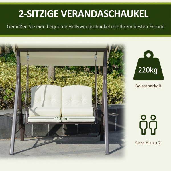 2-Sitzer Hollywoodschaukel Gartenschaukel mit Sonnendach Kissen Metall Polyester Beige - Palo24
