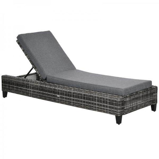 Polyrattan Gartenliege mit Kissen Sonnenliege 5-stufig verstellbar Rattanliege Liege Stahl Grau - Palo24