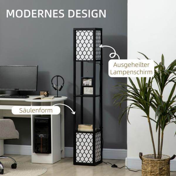 Stehleuchte im modernen Design, 2 Ablagen, Ziehkettenschalter Schwarz + Weiss - Palo24