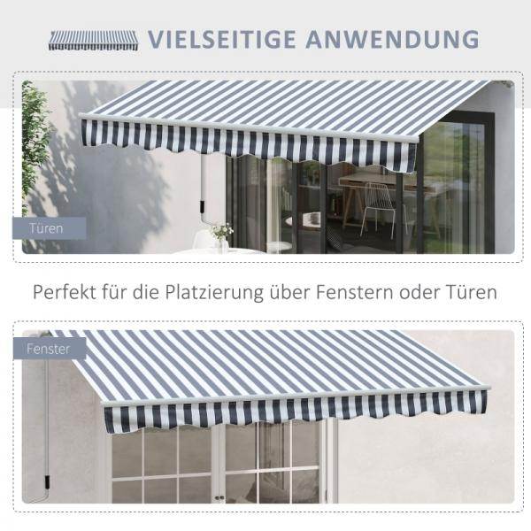 Markise Gelenkarmmarkise Sonnenschutz Handkurbel Balkon Alu Grau Weiss 2,95 x 2,45 m - Palo24