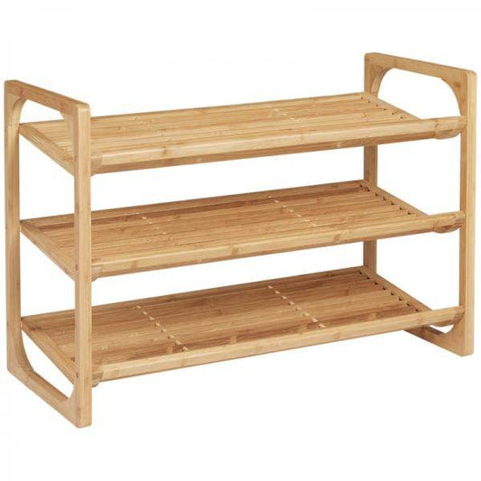 Schuhregal für 9 Schuhpaare, 3 Etagen, erhöhte Kanten, Bambusholz, 76 x 33 x 51 cm - Palo24