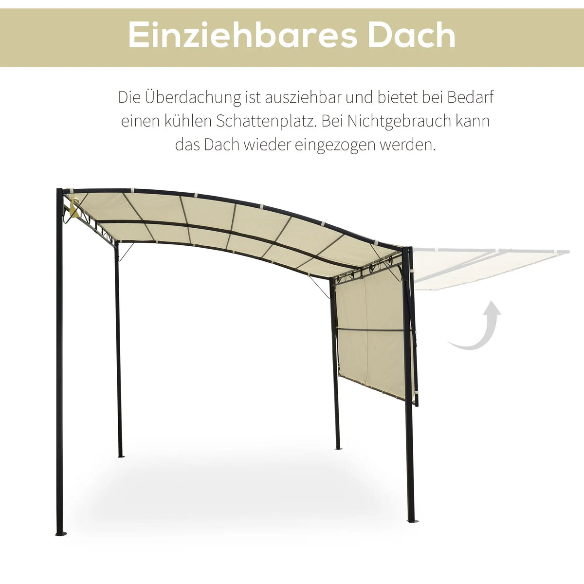 Auvent pavillon de jardin avec toit latéral rabattable crème + noir 3x2,5 m