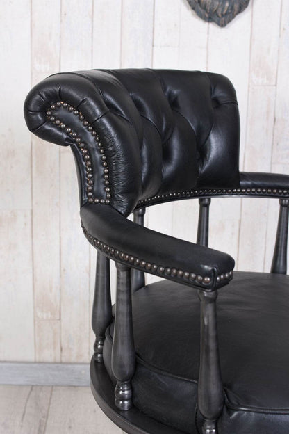 Bürostuhl Chesterfield Echtleder Schwarz - Palo24