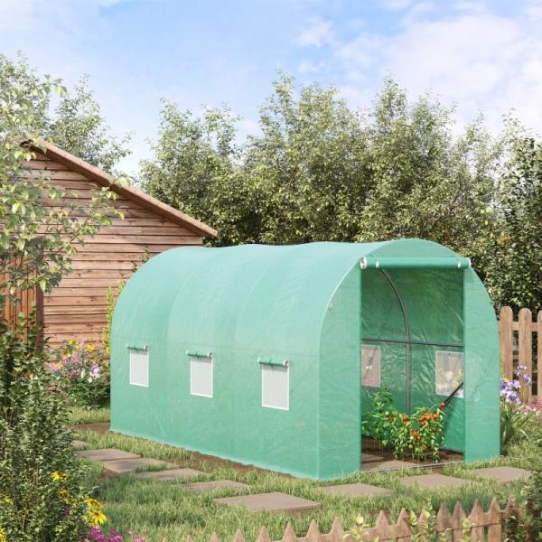 Foliengewächshaus Tomatengewächshaus Treibhaus Folientunnel Frühbeet mit Fenster Grün 395 x 195 x 190 cm - Palo24