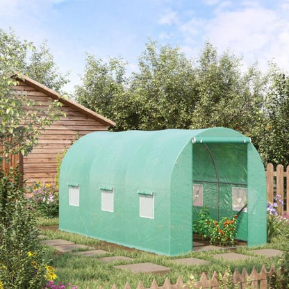 Foliengewächshaus Tomatengewächshaus Treibhaus Folientunnel Frühbeet mit Fenster Grün 395 x 195 x 190 cm - Palo24