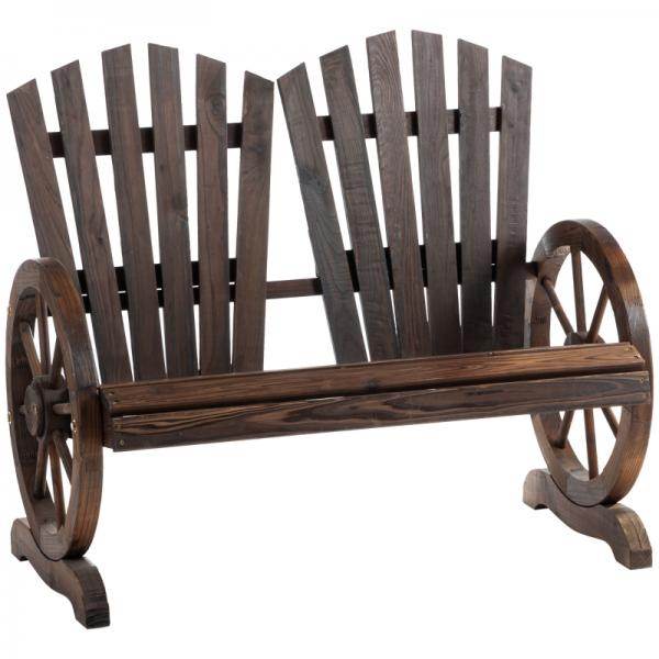 Gartenbank mit Armlehne, Sitzbank, Rustikale Bank, Massivholz, Dunkelbraun, 108 x 66 x 95 cm - Palo24