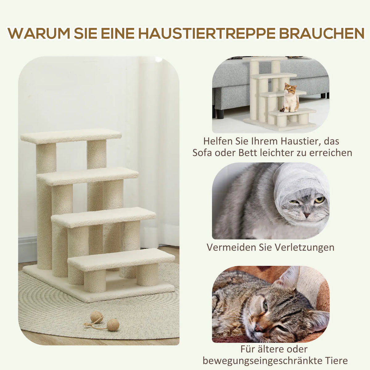 Tiertreppe Katzentreppe Hundetreppe 4 Stufen Beige