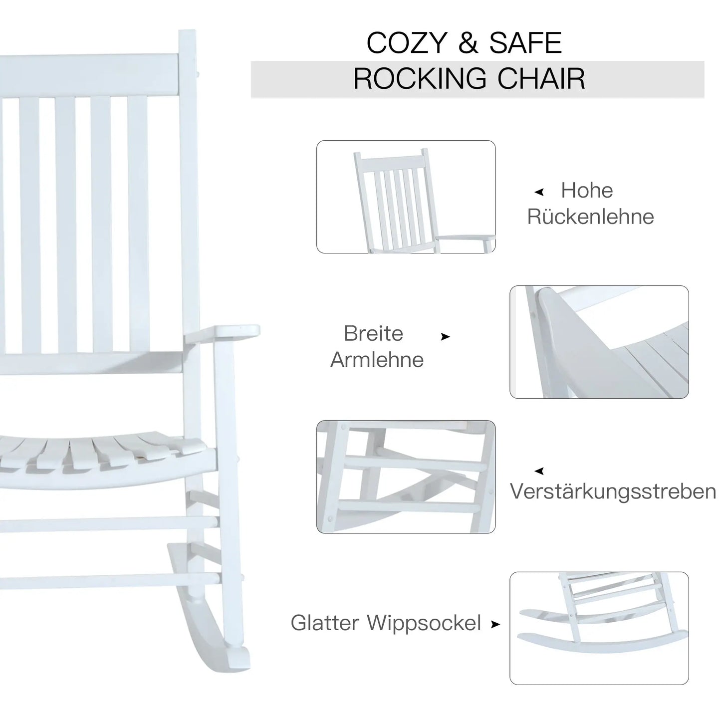 Chaise à bascule, balançoire, chaise de relaxation, chaise de jardin, accoudoir, blanc