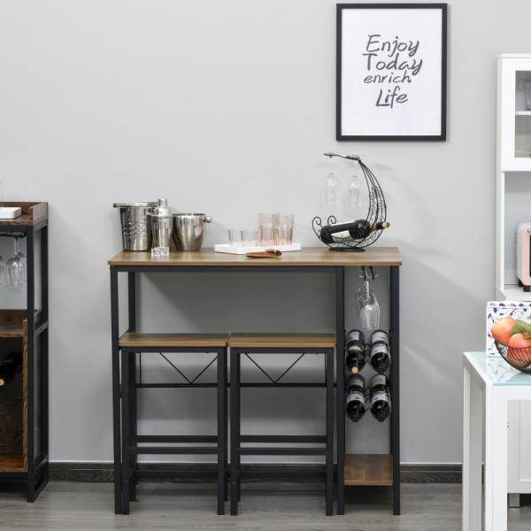 Bartisch-Set, Stehtisch mit 2 Barhockern, 3-teiliges Tischset Natur+Schwarz - Palo24