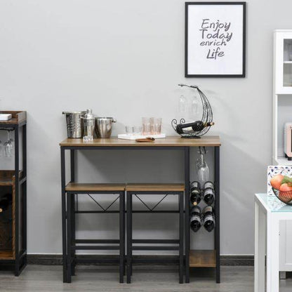 Bartisch-Set, Stehtisch mit 2 Barhockern, 3-teiliges Tischset Natur+Schwarz - Palo24