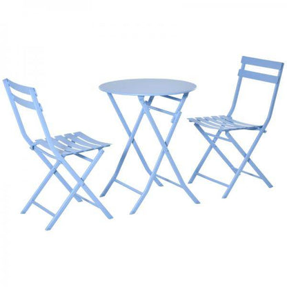 3-tlg. Gartenset Garnitur Bistrotisch mit 2 Stühlen für Hof Garten klappbar Hellblau - Palo24