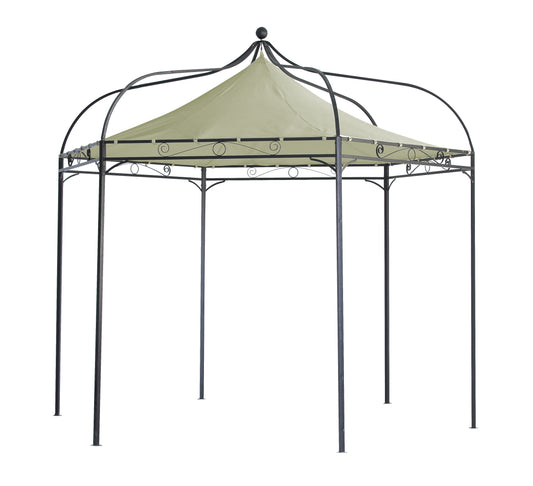 Pavillon MODENA 3,2 Meter 6-eckig, Stahl schwarz, Plane PVC-beschichtet écru