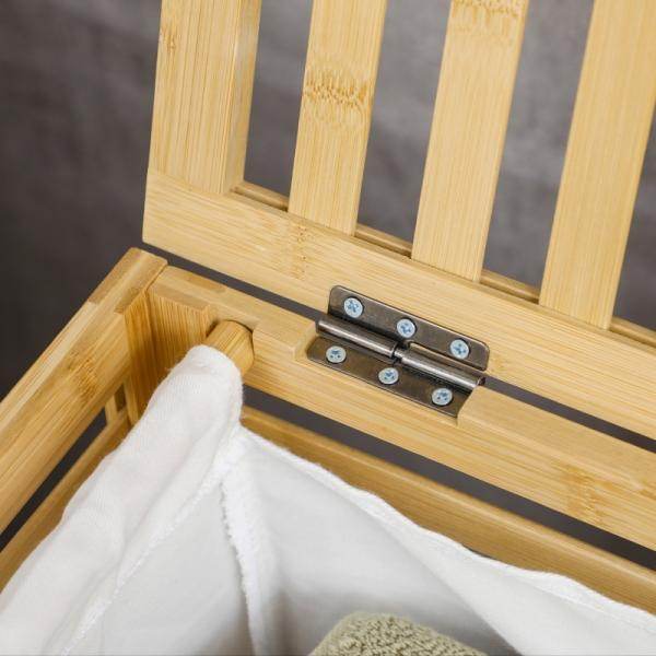 Wäschekorb aus Bambus, herausnehmbarer Wäschesack, wasserbeständig, Natur + Beige - Palo24