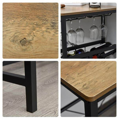 Bartisch-Set, Stehtisch mit 2 Barhockern, 3-teiliges Tischset Natur+Schwarz - Palo24