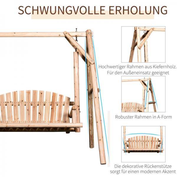 Hollywoodschaukel Gartenschaukel 2-Sitzer Massivholz Natur - Palo24