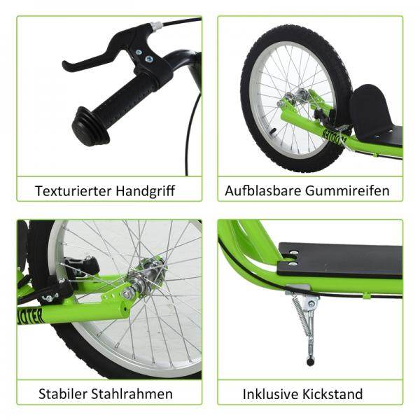 Kinderroller Scooter Tretroller Cityroller Kickscooter Kickboard mit Luftreifen 16 Zoll Grün - Palo24