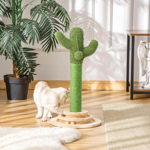Kratzbaum Kaktus Katzenbaum Kiefernholz Sisal Seil Kratzstamm 60 cm Grün+Natur - Palo24